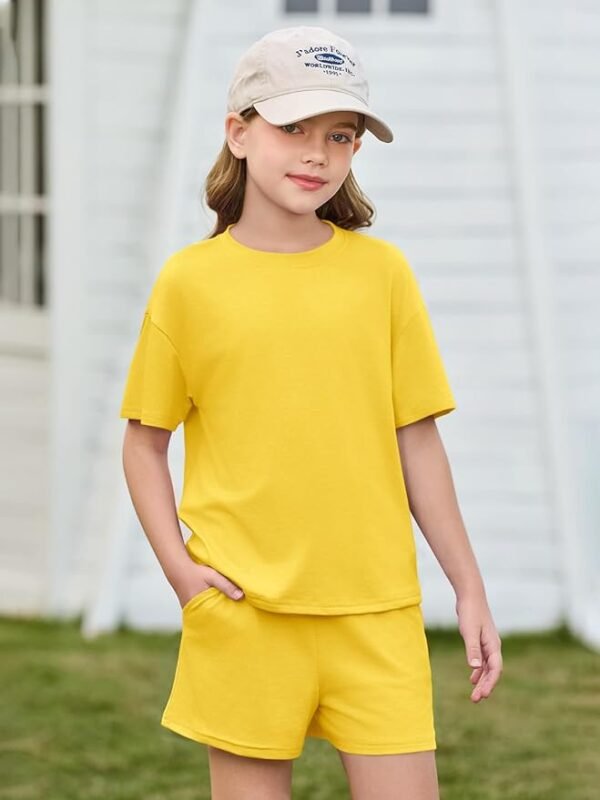 Girls Two Piece Sets Short Sleeve Tshirts and Drawstring