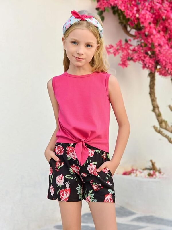 Haloumoning Girl's 2 Piece Outfits Kids Tie Knot Tank Top